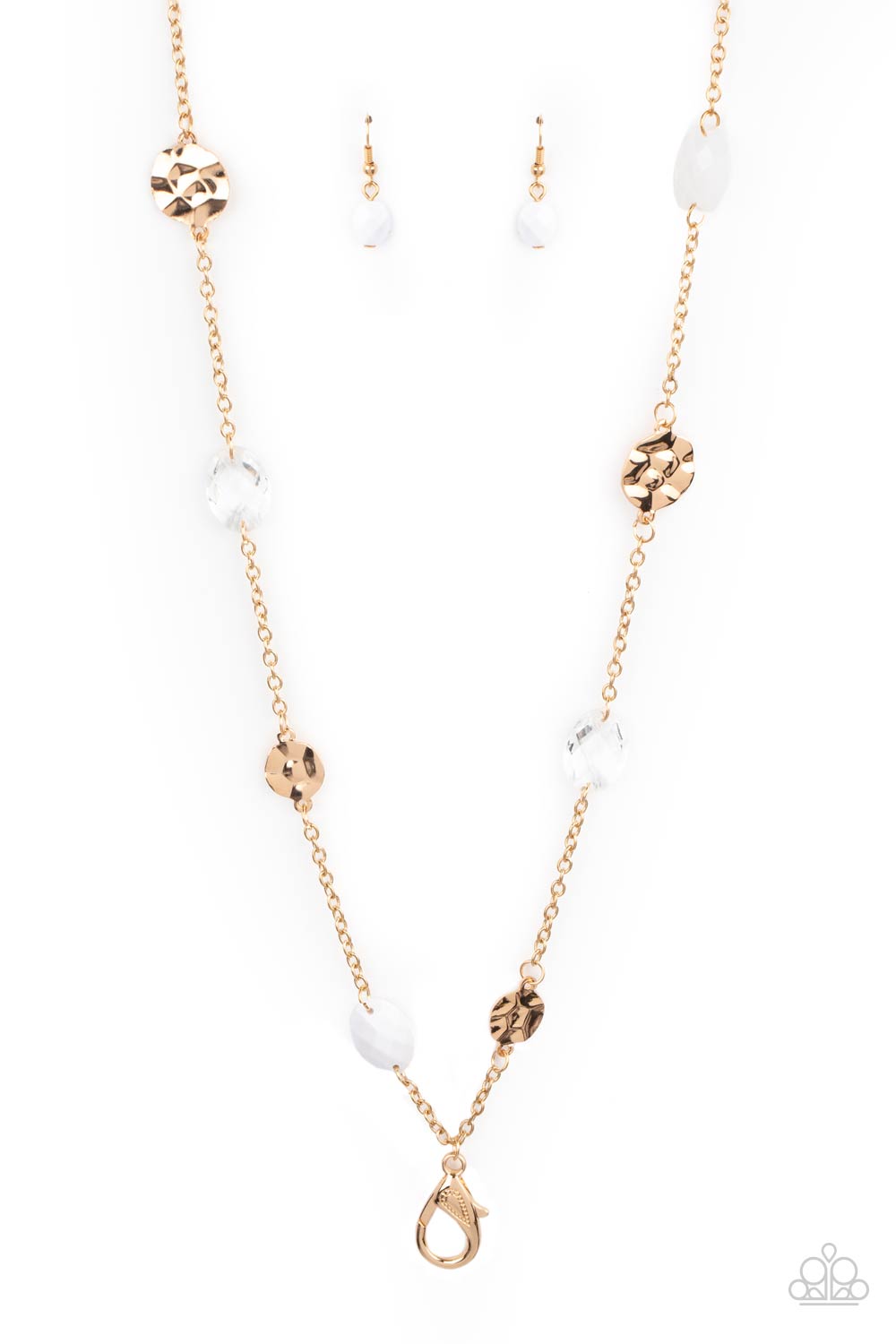 Glossy Glamorous - White and Gold Paparazzi Lanyard