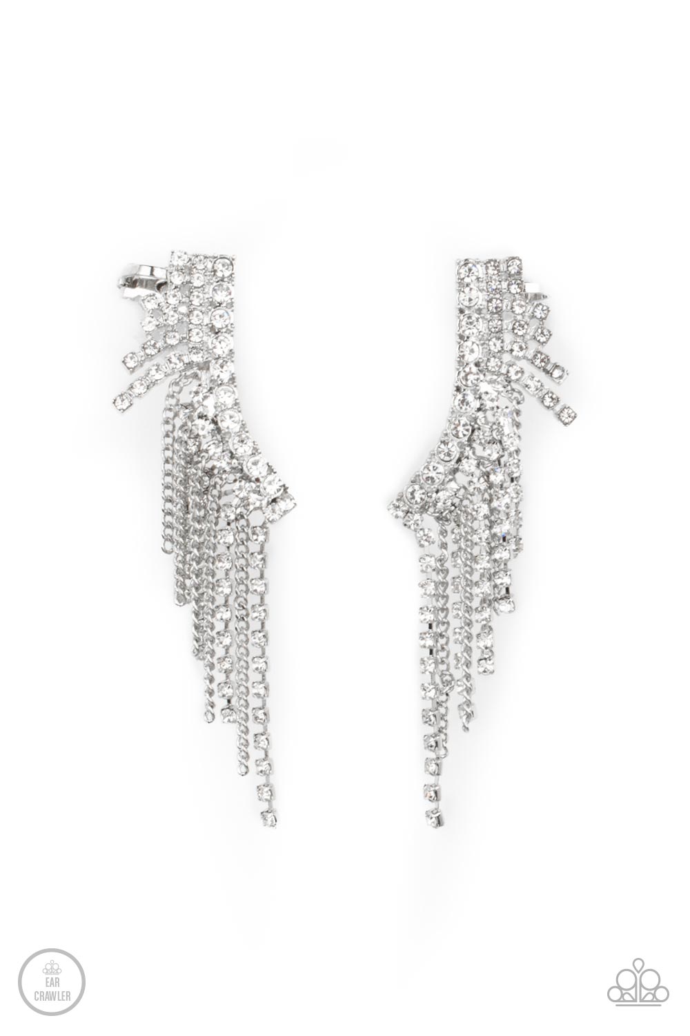 Thunderstruck Sparkle - White Paparazzi Ear Crawler Earrings
