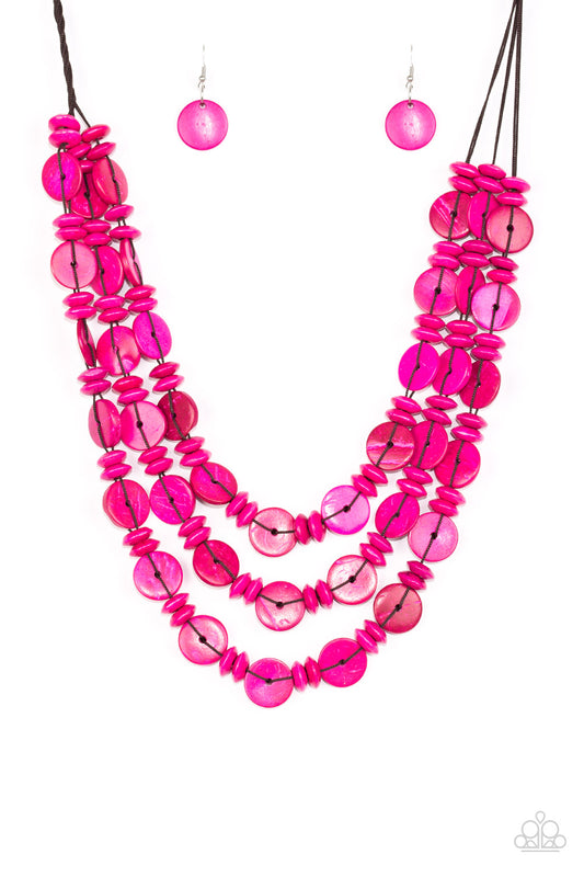 Barbados Bopper - Pink Paparazzi Wooden Necklace