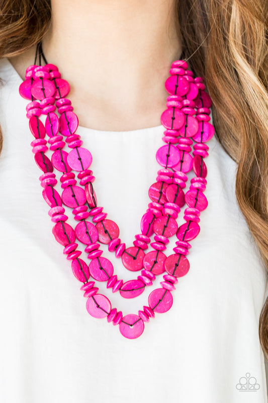 Barbados Bopper - Pink Paparazzi Wooden Necklace
