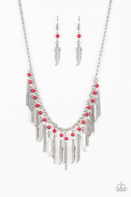Paparazzi Feathered Ferocity - Red Necklace