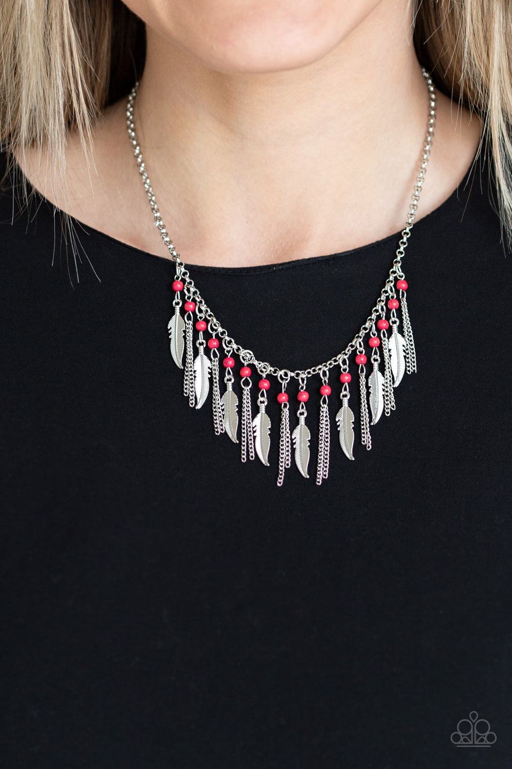 Paparazzi Feathered Ferocity - Red Necklace