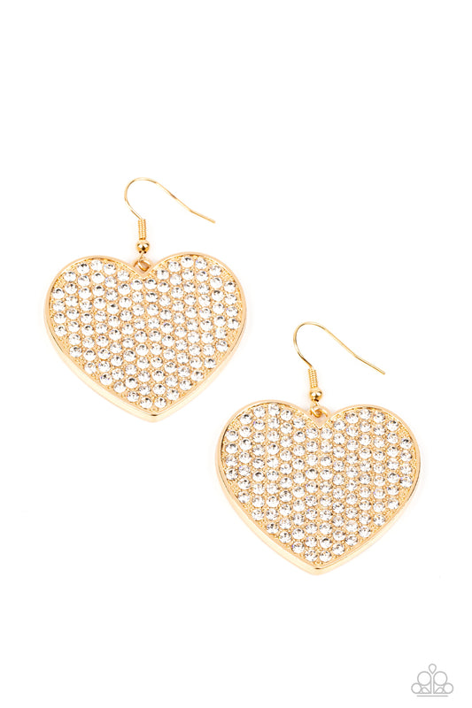 Romantic Reign - Paparazzi Gold Heart Earrings