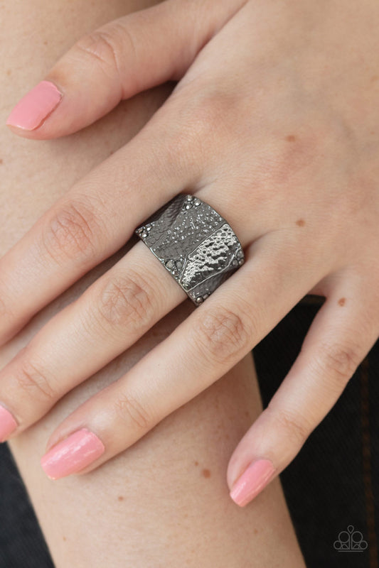 Industrial Indentation - Black Paparazzi Ring