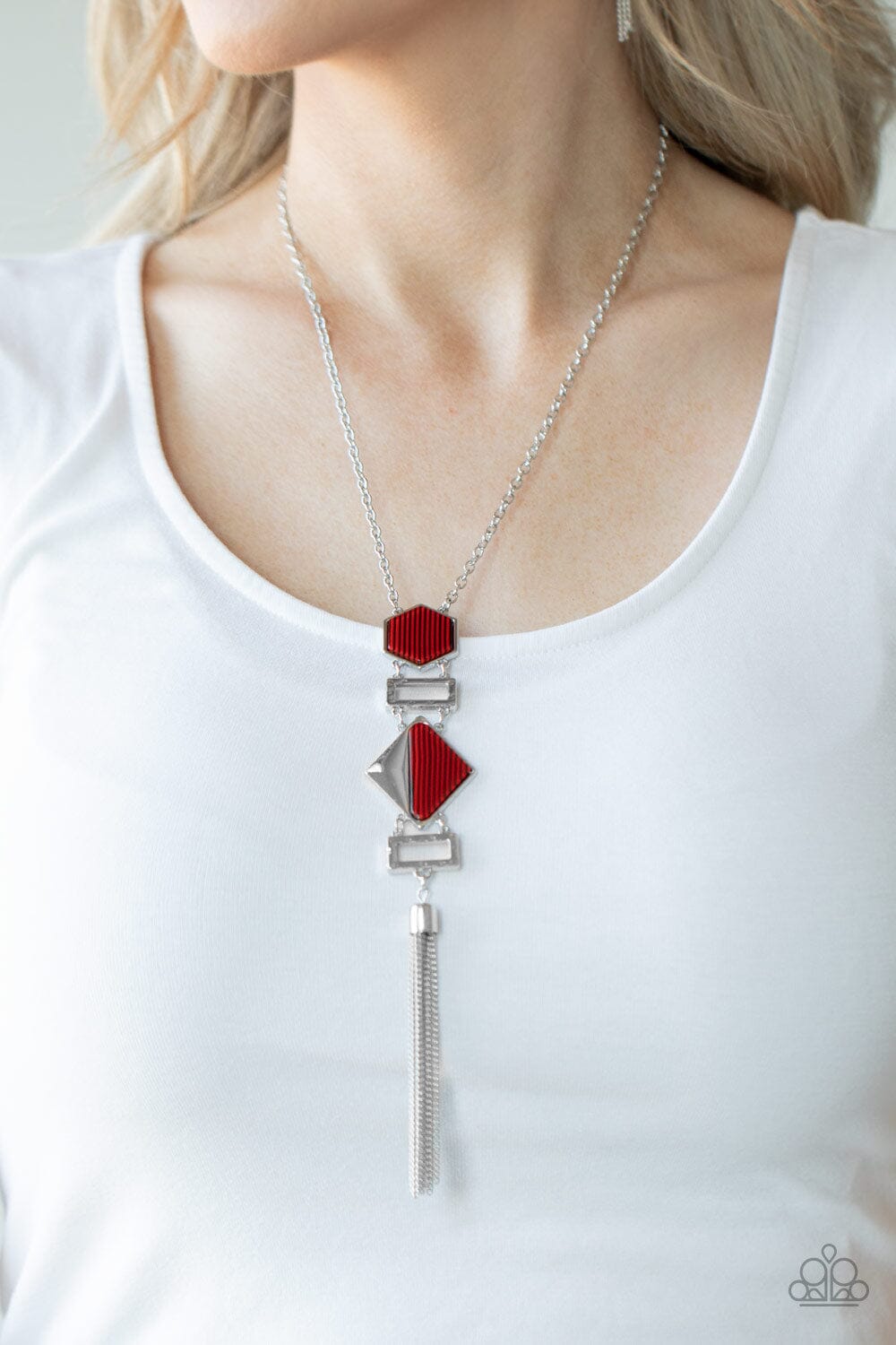 Paparazzi STRIPE Up a Conversation - Red Necklace