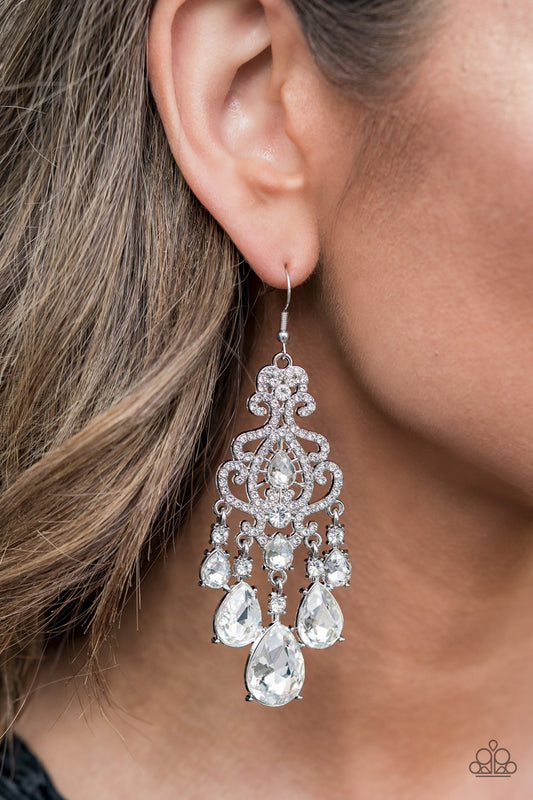 Queen Of All Things Sparkly - Paparazzi White Earrings