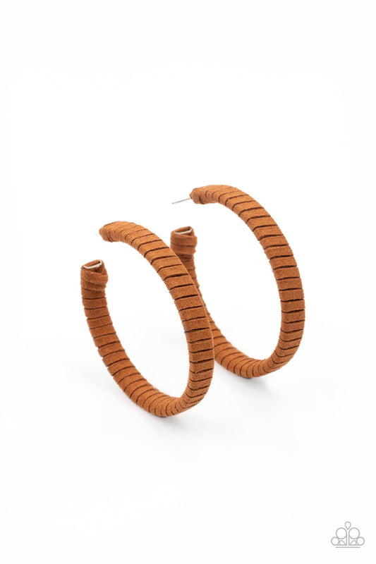 Paparazzi Suede Parade - Brown suede hoop Earrings