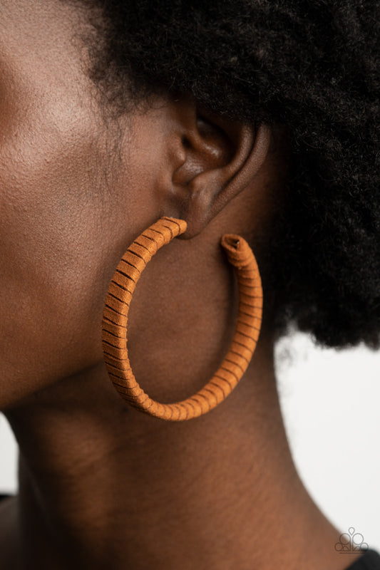 Paparazzi Suede Parade - Brown suede hoop Earrings