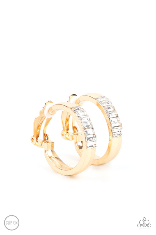 Ready, Steady, GLOW - Gold Clip-On Paparazzi  Hoop Earrings