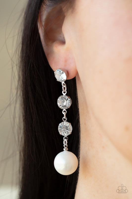 Yacht Scene - White Iridescent Paparazzi Earrings