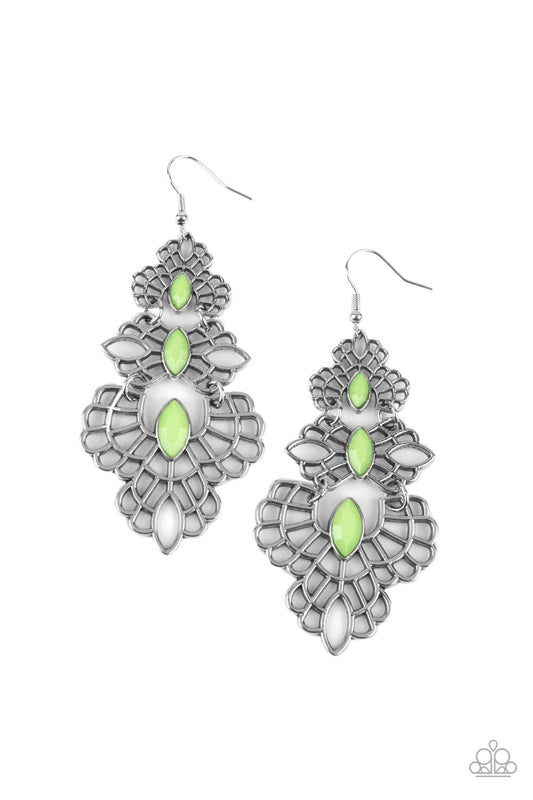 Paparazzi Flamboyant Frills - Green Earrings