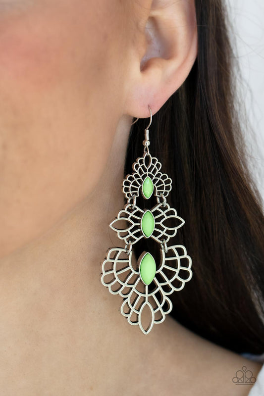 Paparazzi Flamboyant Frills - Green Earrings