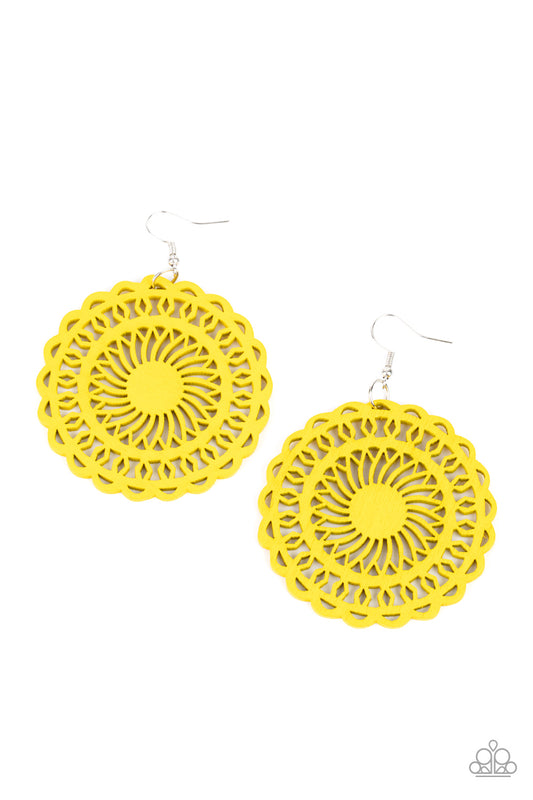 Island Sun - Yellow Paparazzi Wooden Earrings