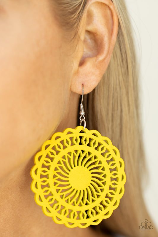 Island Sun - Yellow Paparazzi Wooden Earrings