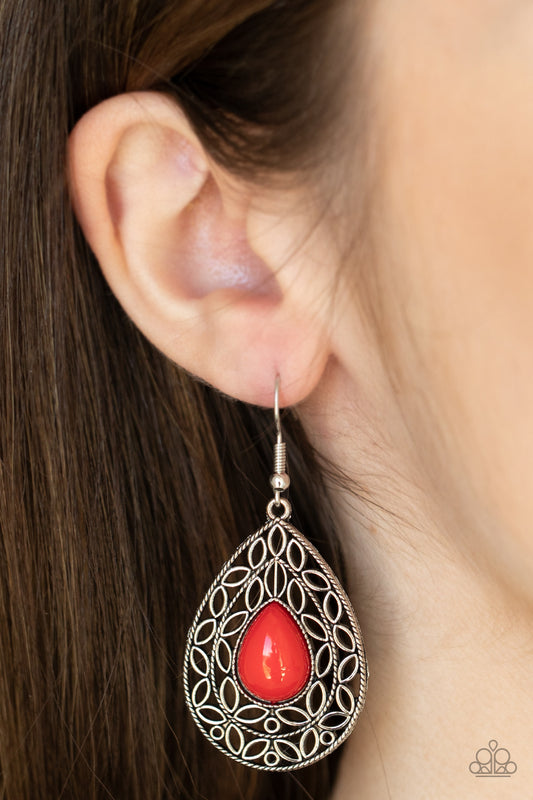 Fanciful Droplets - Red Paparazzi Earrings