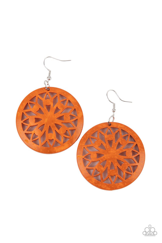 Ocean Canopy - Orange Wooden Paparazzi Earrings