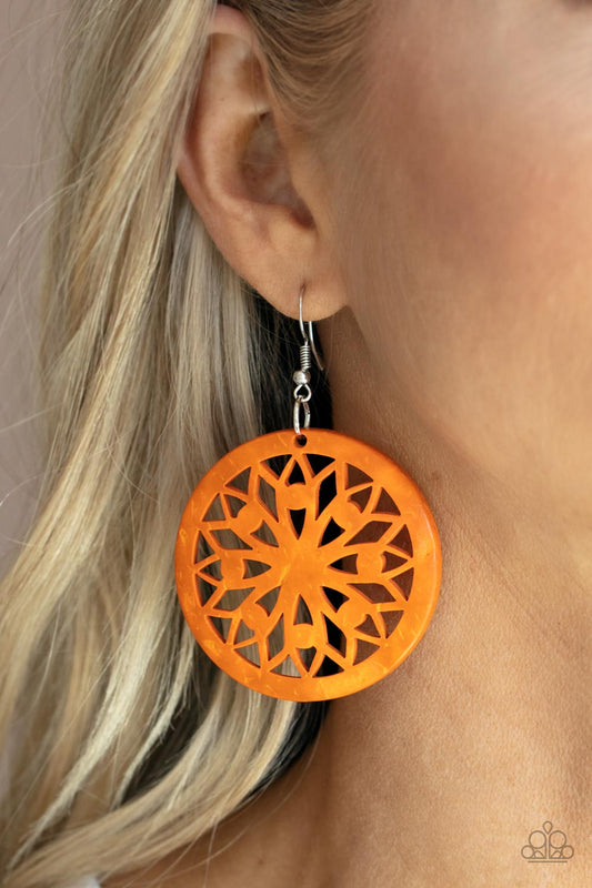 Ocean Canopy - Orange Wooden Paparazzi Earrings