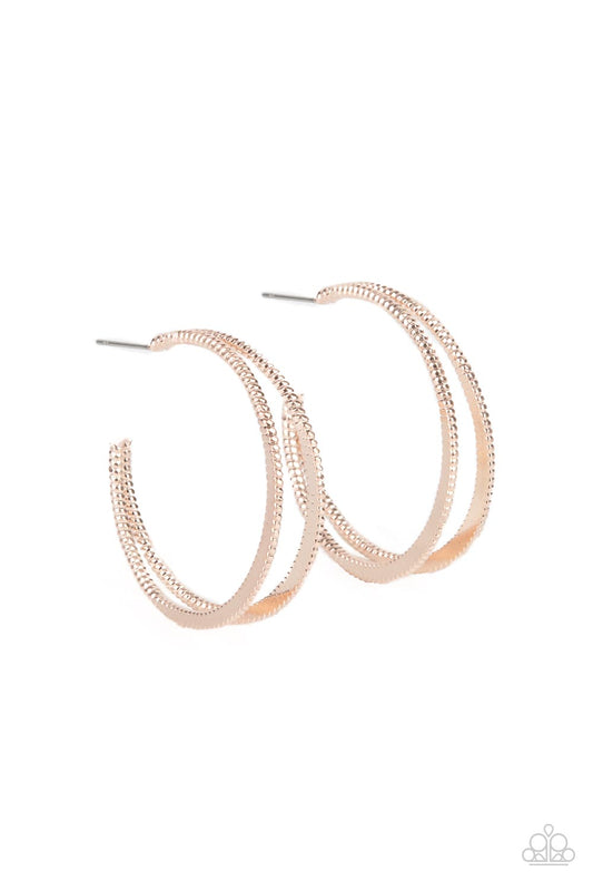 Rustic Curves - Rose Gold Paparazzi Earring