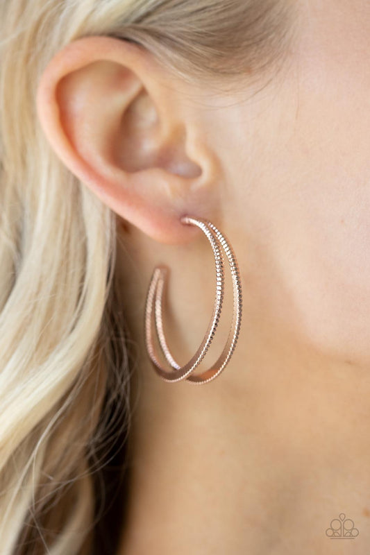 Rustic Curves - Rose Gold Paparazzi Earring
