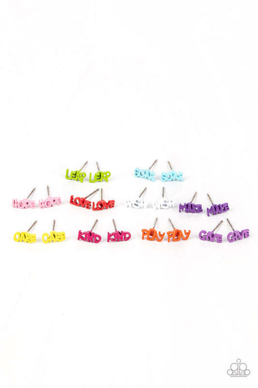 Paparazzi Starlet Shimmer Post Earrings, 10 - Inspirational Hope, Kind, Soar, Leap, Play, Make, Care, Love, Wish, Give