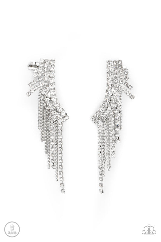 Thunderstruck Sparkle - White Paparazzi Ear Crawler Earrings