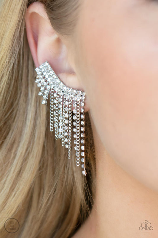 Thunderstruck Sparkle - White Paparazzi Ear Crawler Earrings