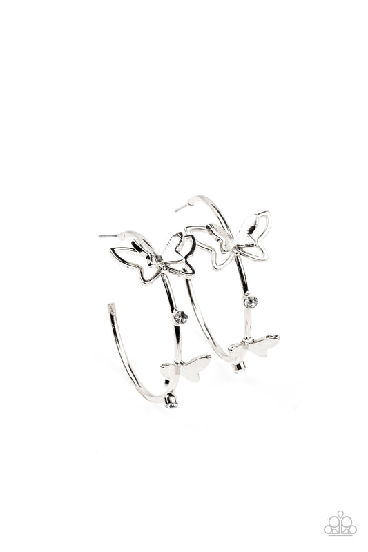 Full Out Flutter - White Paparazzi Earrings