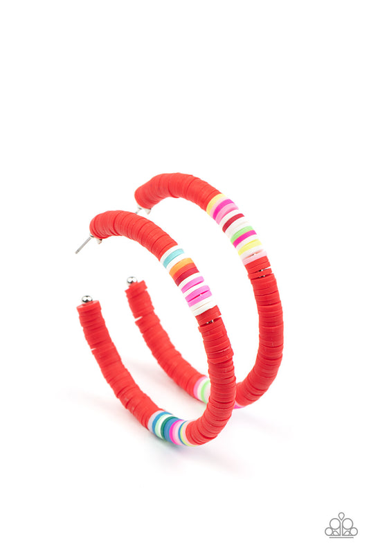 Colorfully Contagious - Red Paprazzi Hoop Earring