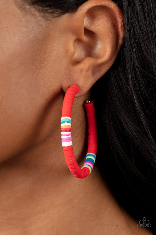 Colorfully Contagious - Red Paprazzi Hoop Earring