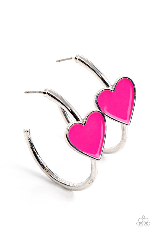Kiss Up - Pink Heart Paparazzi Earrings