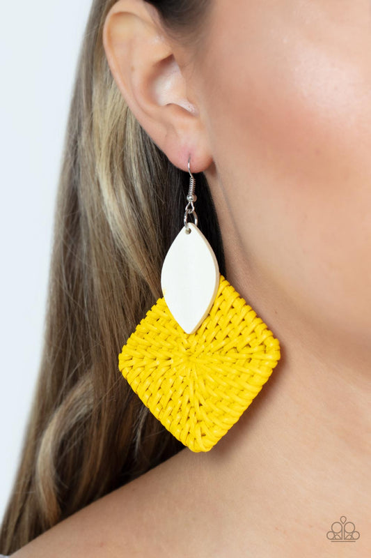 Sabbatical WEAVE - Yellow Paparazzi Earrings