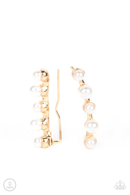 Drop-Top Attitude - Gold and Pearl Ear Crawler Paparazzi Earrings