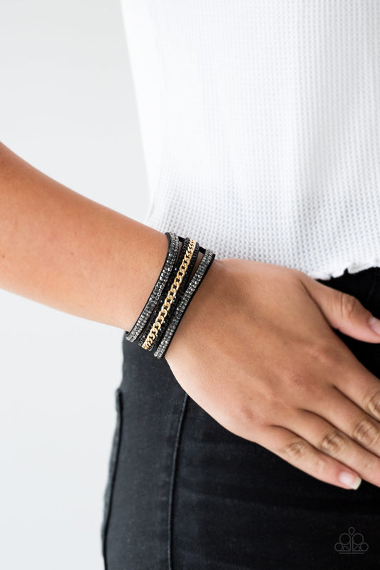 Paparazzi Rollin In Rhinestones - Black wrap bracelet